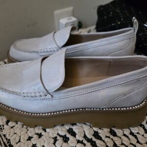 Karl Lagerfeld Silver Maysun Loafers with Rhinestone Trim
